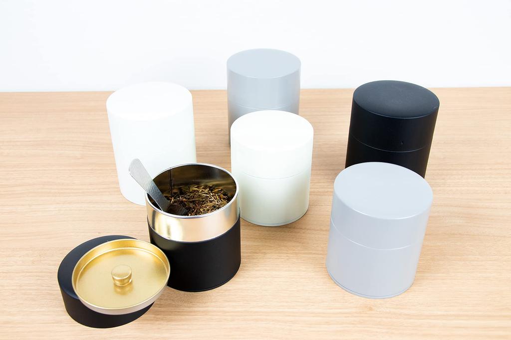 Nichi Nichi Dogu Tea Painted Made in Eggshell White Canister, Can, Flat, 200g, Steel, Japan,