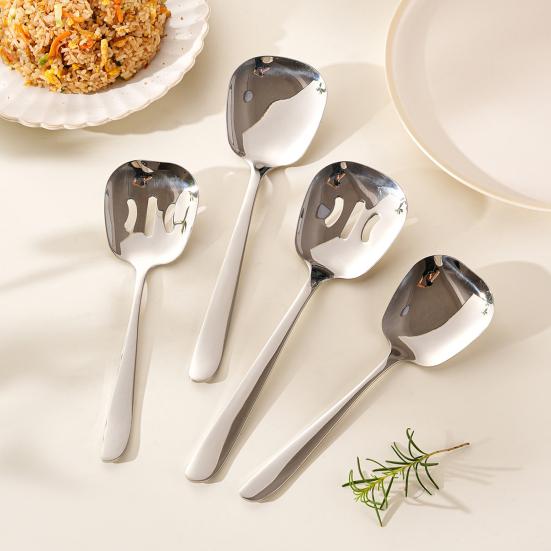Stainless Steel Soup Spoon Kitchen Flatware Spoon Large Head Serving Ladle for Restaurant Cafeteria Buffet Home