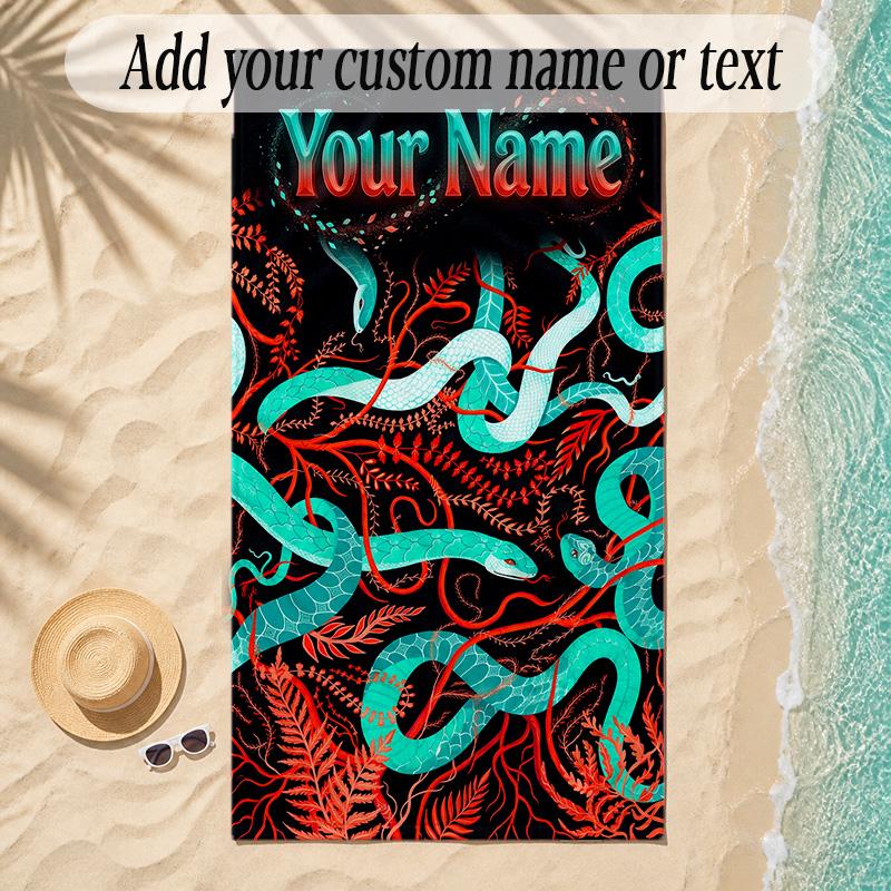 Forest Theme Soft Beach Towel Personalized Custom Name Text Towel Portable for Beach Pool Travel