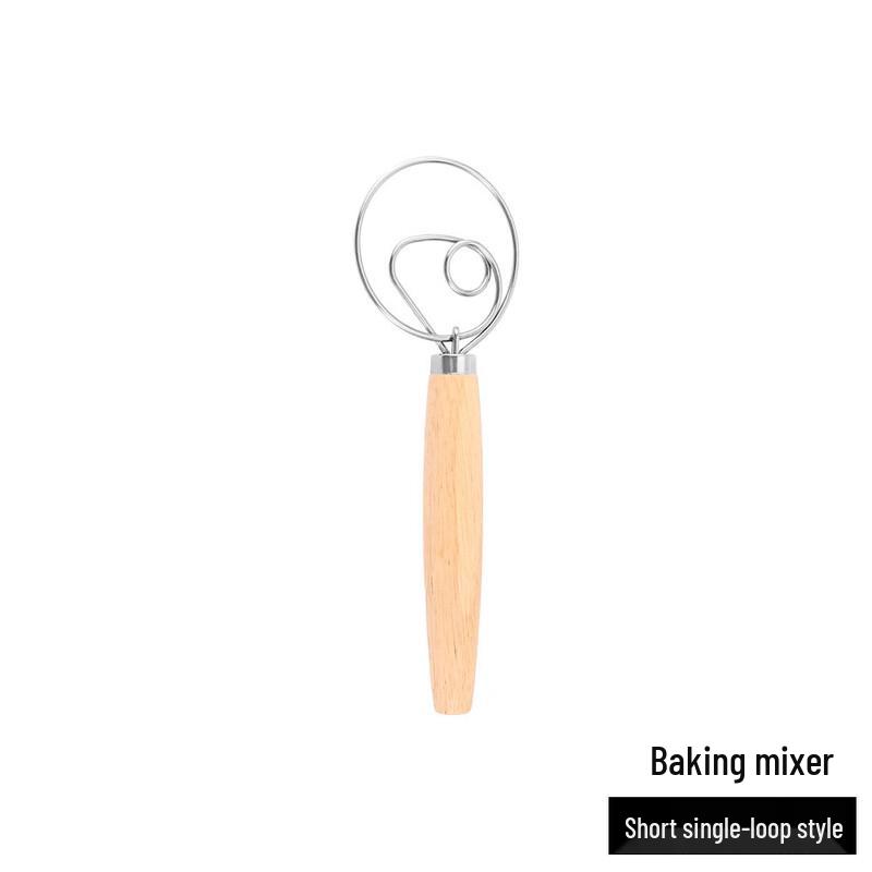Maidekai Oak Handle Stainless Steel Dough Whisk