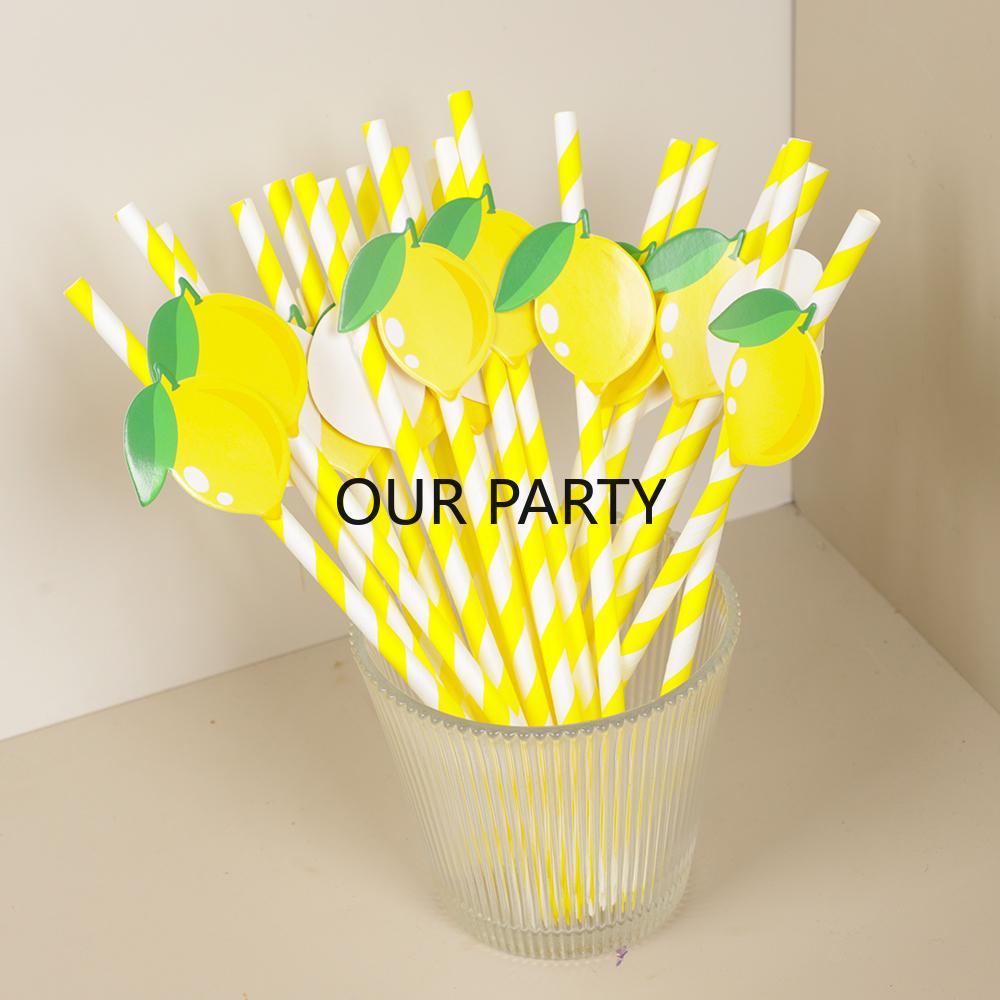 

20Pcs/Pack Summer Lemon Theme Disposable Paper Straws Drinking Straws for Kids Birthday Wedding Baby Shower Party Decoration
