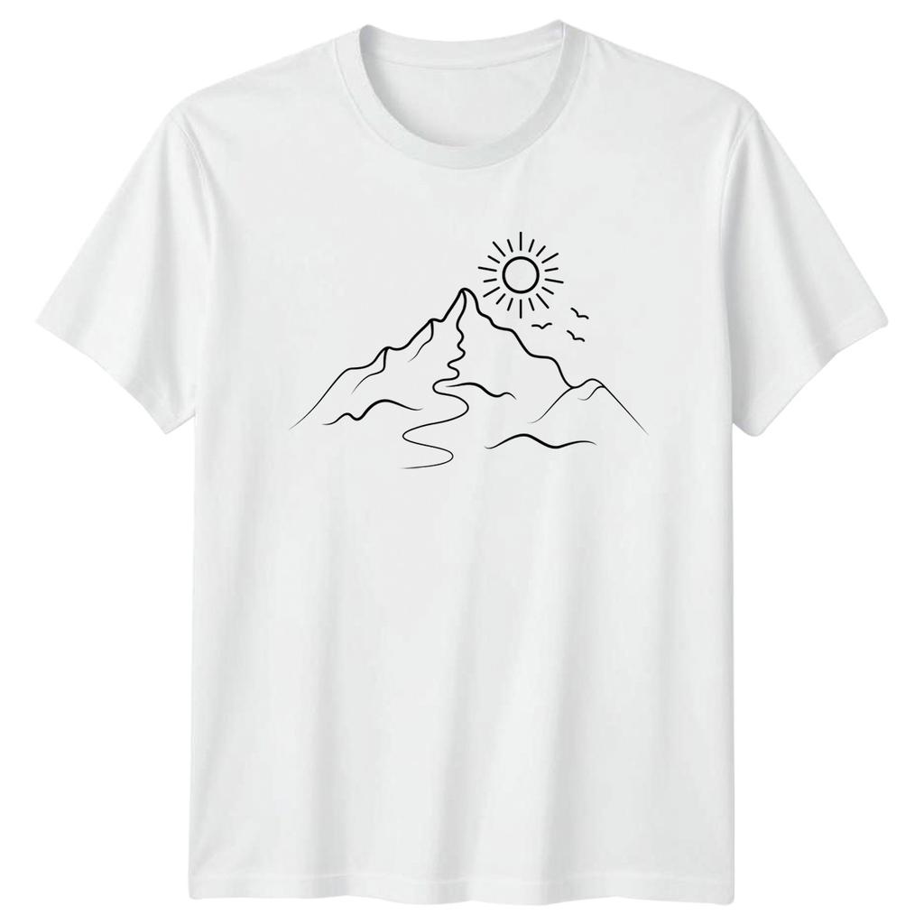 Minimal Mountain Sun TShirt Hiking Outdoors Birthday Gift For Him And Her