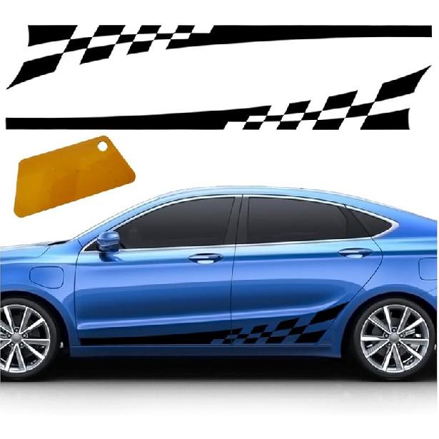 2PCS 78" Car Body Door Side Waistline Sticker Decals, Sports Racing Stripe Decals, Waterproof Vinyl Stripe Sticker Decoration For Car SUV Truck