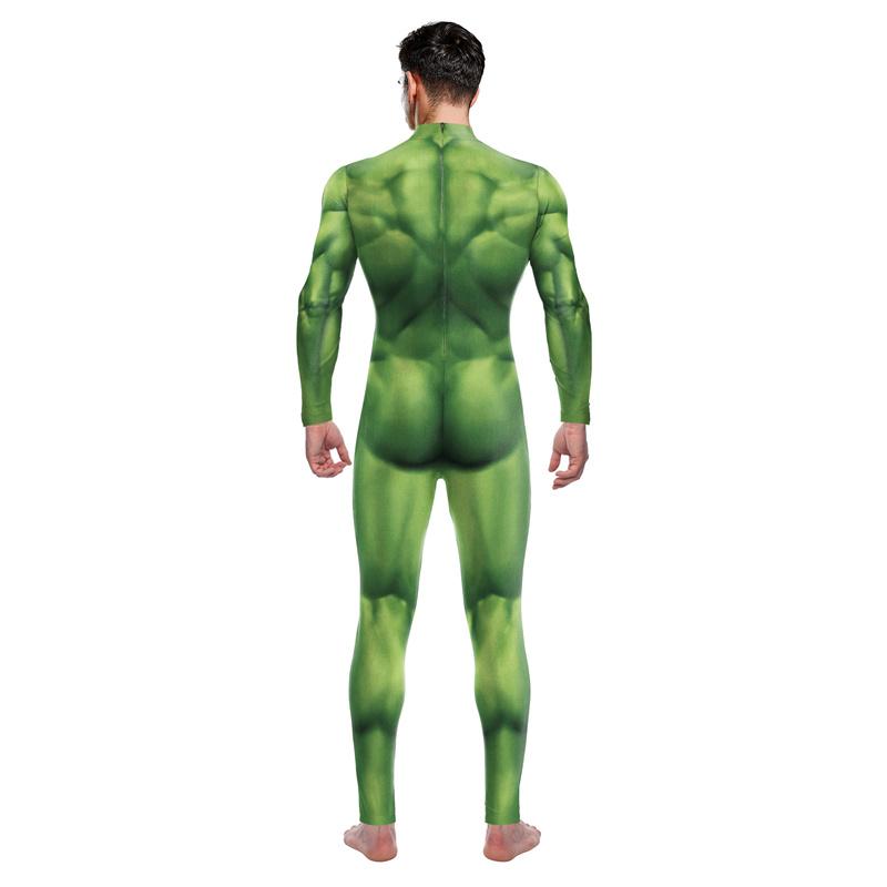 Cosplay Kostume Halloween Karneval Purim Grøn Muskel 3D Print Mænd Jumpsuit Spandex Zentai Bodysuit Kvinder Mænd Ferie Festtøj
