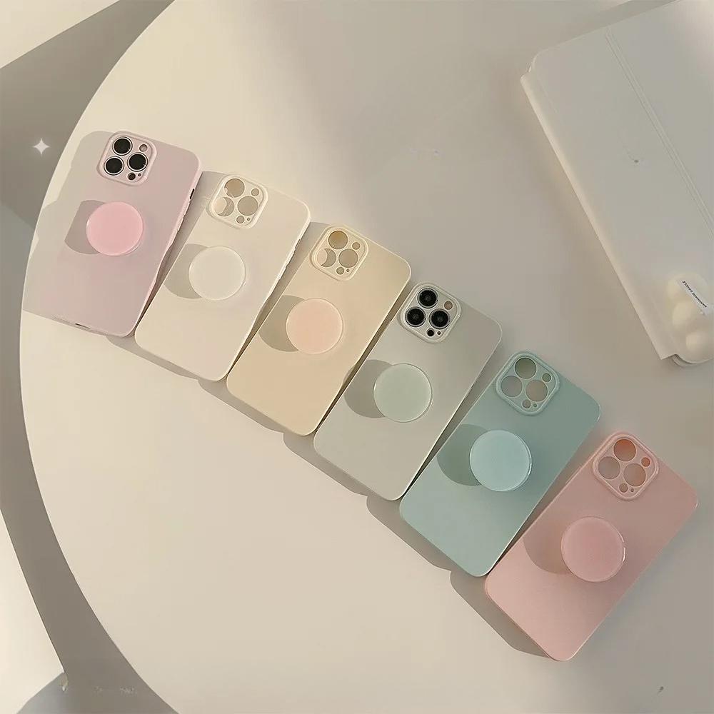 Candy Color With Holder Shockproof Case For iPhone 16 15 14 13 12 11 Pro Max Plus Plain Soft Silicone Bumper Cover