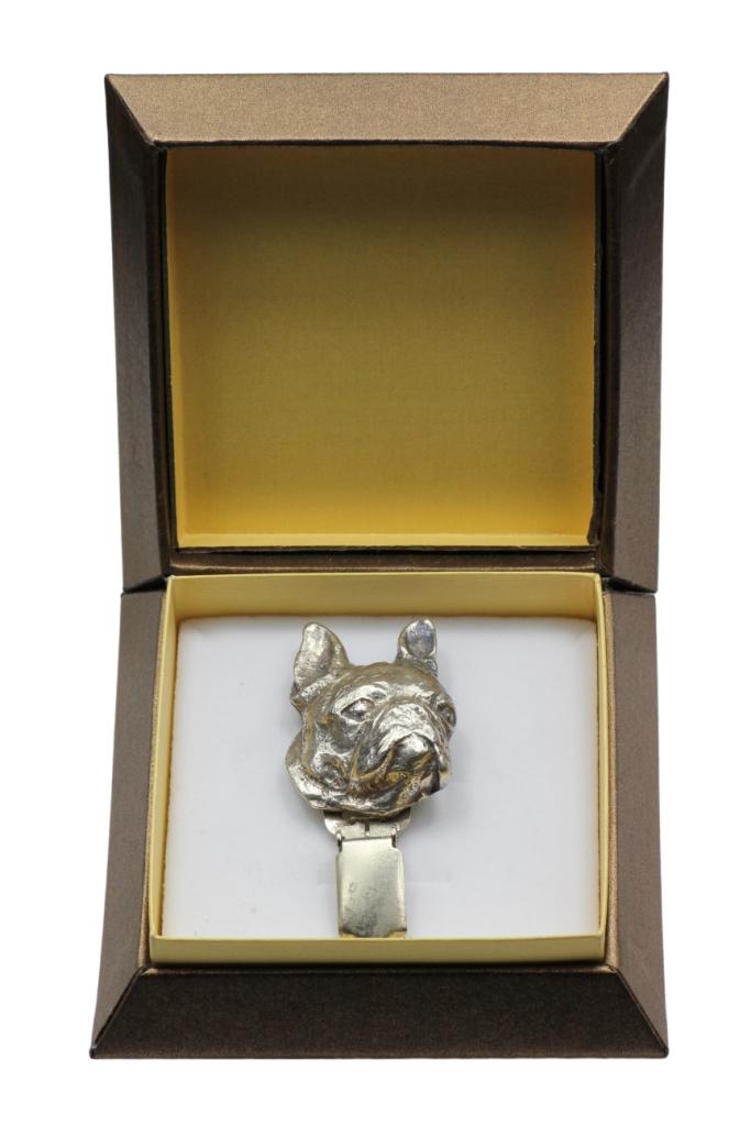 Boston Terrier, American Gentleman – Brooch with a clip, holder for a start number – Design 01 | Art-Dog
