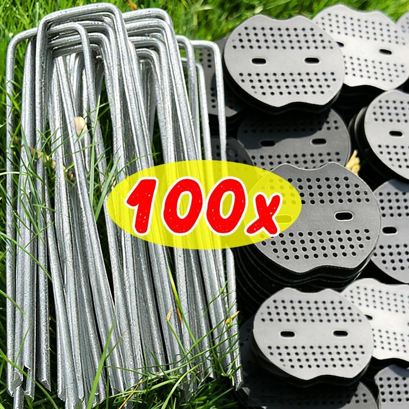 Galvanized U Shaped Garden Staples, Metal Fence Tubing Stakes with Pads, Landscape Spikes Ground Nails for Lawn Barrier Fabric Holding & Fixing
