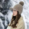 Saco de Orelha Tricotado em Lã, Chapéu Quente com Aba de Pato, Boné de Beisebol Feminino Plush Forrado à Prova de Vento para Outono e Inverno