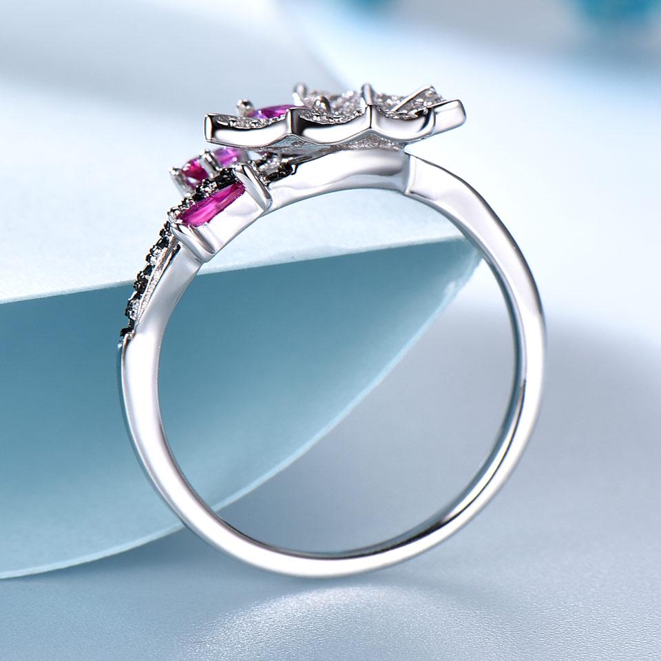 Umcho Natural Black Spinel Ruby Gemstone Butterfly Ring