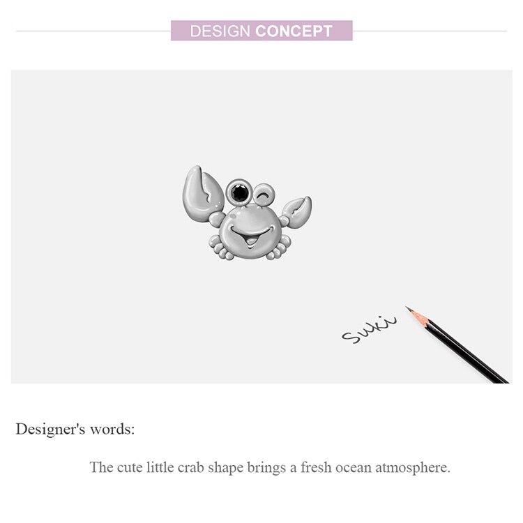Bamoer 925 Sterling Silver Little Crab Charm for Original Silver Bracelet or Bangle DIY Jewelry