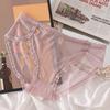 Soft & Cute Cheongsam: Sexy Lace Plus Size Women's Panties with Double Bow, Ice Silk Mesh, Mid-Low Waist.