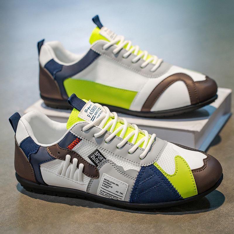 Men's Breathable Casual Sports Shoes - Comfortable Lace Up Shoes, Durable Fabric Upper and Stylish Contrasting Colors, Outdoor Activities