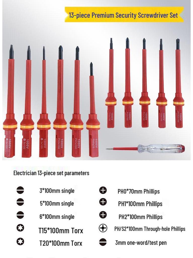 13-Piece Insulated Screwdriver Set with Live Wire Tester for Electricians