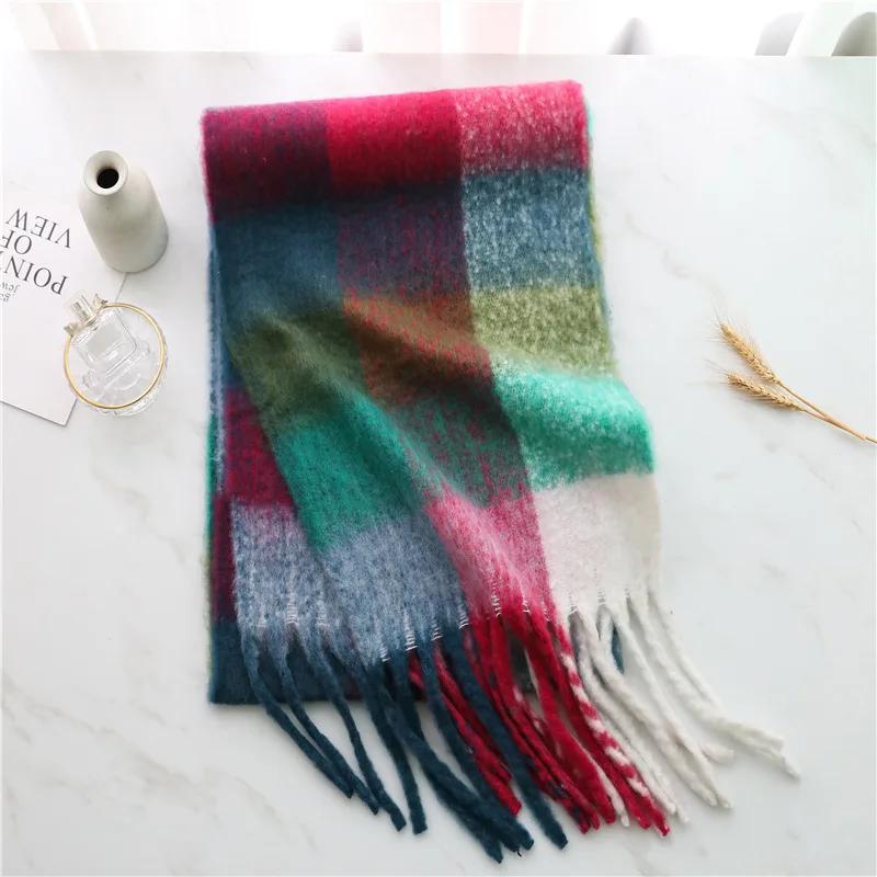 Autumn Winter Luxury Women Scarves 240*38Cm Men Thickening Warm Scarf Rainbow Plaid Tassel Shawl Cashmere Imitation Fashion Wrap