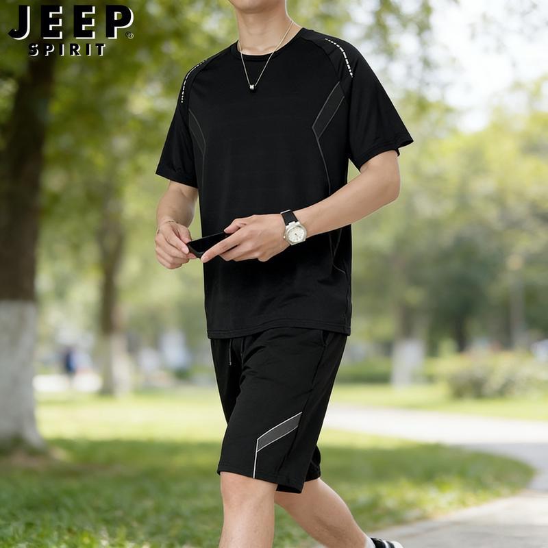 

JEEP SPIRIT Men s Ice Silk Quick-Dry Sport Casual Two-Piece Set 4XL