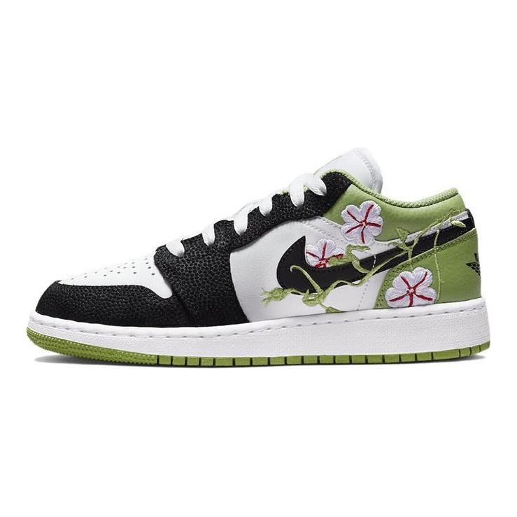 Air Jordan 1 Low SE GS Floral Kids Sneakers Green White Black DQ8389-100