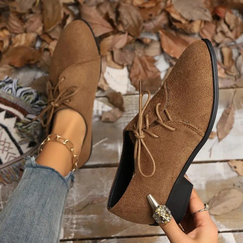 Ladies Shoes 2024 Lace Up Women's Pumps Plus Size Office & Career Pumps Women Round Toe Low Square Heel Outdoor Shoes Female