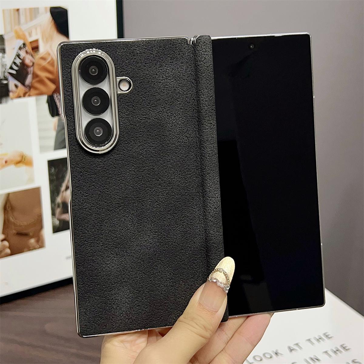 

Retro Matte Leather Magnetic with Hinge Plating Phone Case for Samsung Galaxy Z Fold 7 6 5 4 for Magsafe Wireless Charging Cover Galaxy Z Fold6