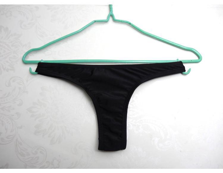 Europäischer und amerikanischer Plissee-Tanga-Bikini für Damen: Sexy mehrfarbige, einfarbige Badeanzughose 5XL schwarz