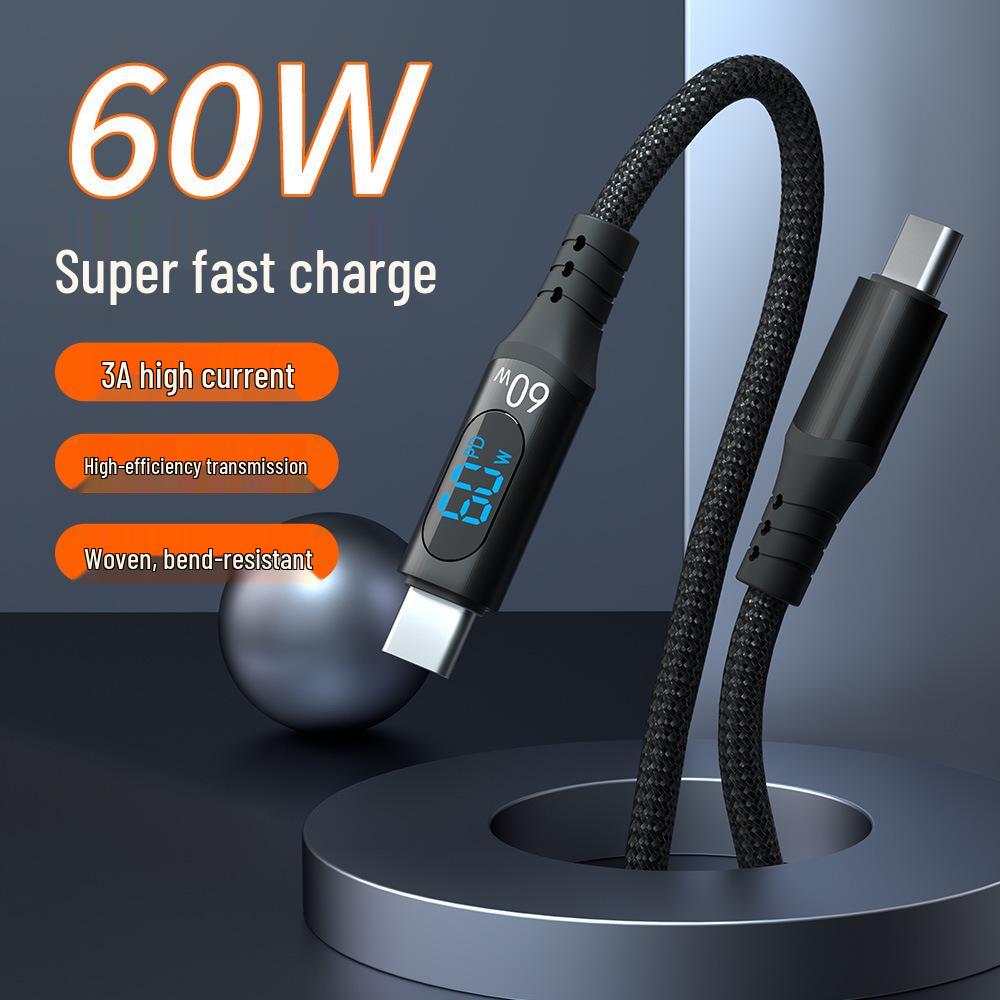 5A Dual Type-C PD100W Fast Charging Cable with Digital Display for iPhone 15 and Huawei Laptops