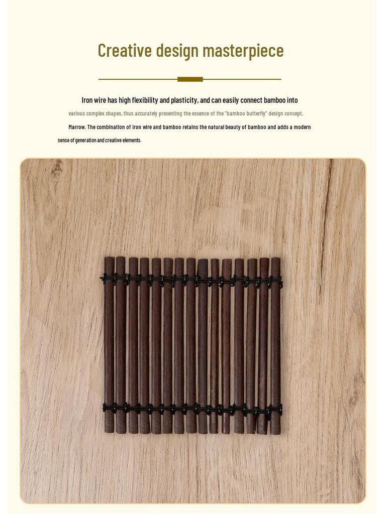 Retro Bamboo Tea Ceremony Coaster Set: Heat Insulation Placemat, Woven Tea Mat, Purple Bamboo Ornament, Tea Accessories.