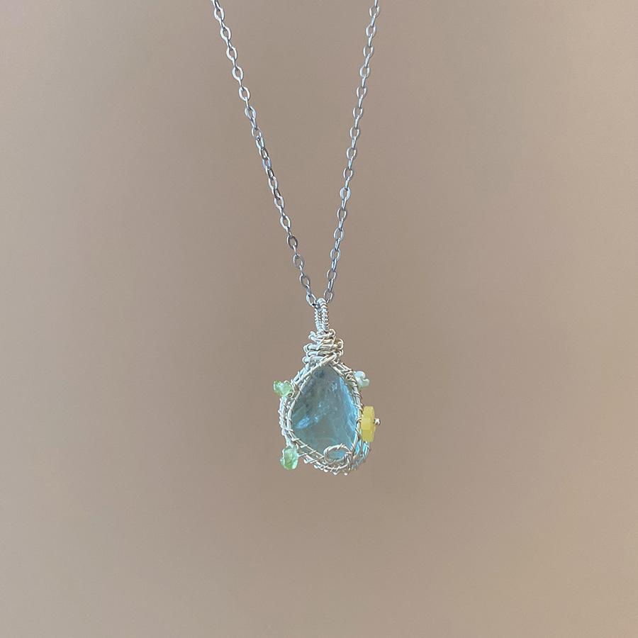 Retro Bow Flower Tiger's Eye Stone Water Drop Necklace Clavicle Chain Cold Wind Necklace Women