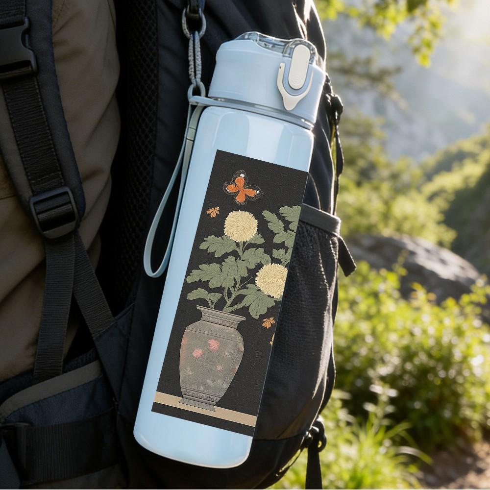 1PC Flower Vase Hand Painting 750ml Color Plastic Sports Water Bottle Leakproof Flip Straw Lid Suitable for Sports Office Home Use