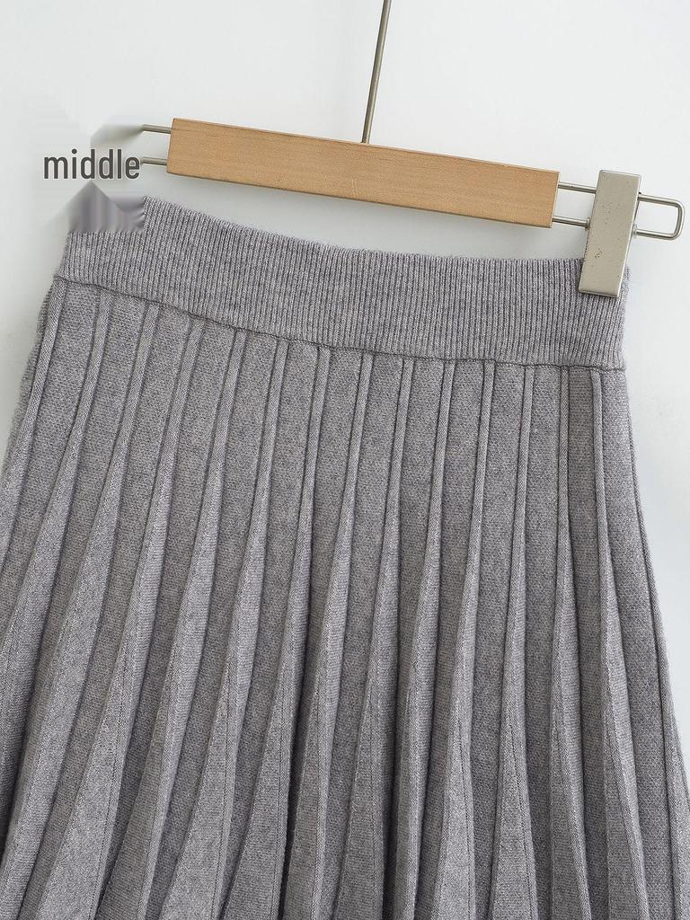 Winter Women's European & American Style Sexy High-Waisted Slim-Fit Knit Pleated Skirt