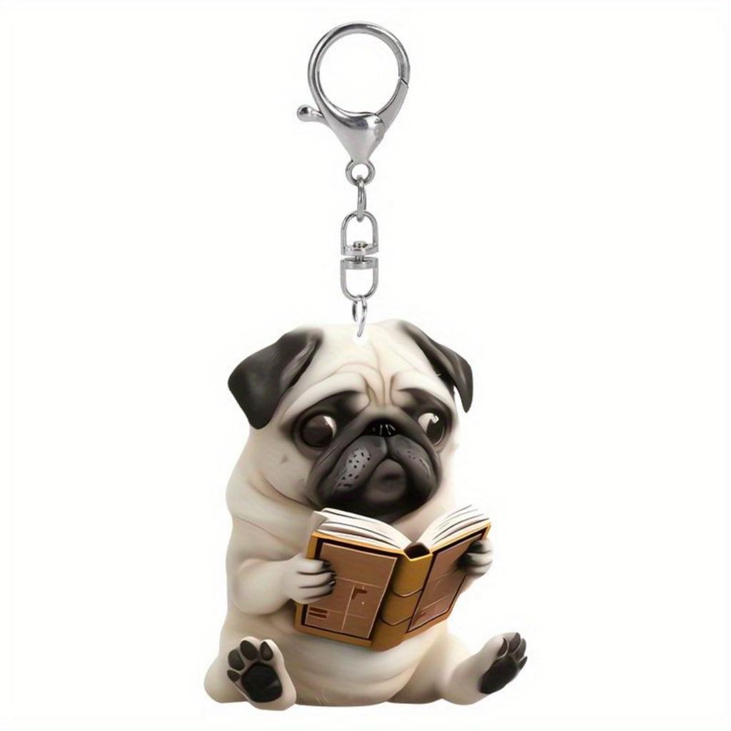 2D Acrylic Flat Cute Reading Puppy Car Key Pendant Backpack Decorative Pendant