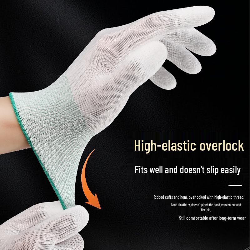 36 Pairs Thin White Nylon PU Coated Anti-Static Gloves - Durable, Dust-Free Labor Protection