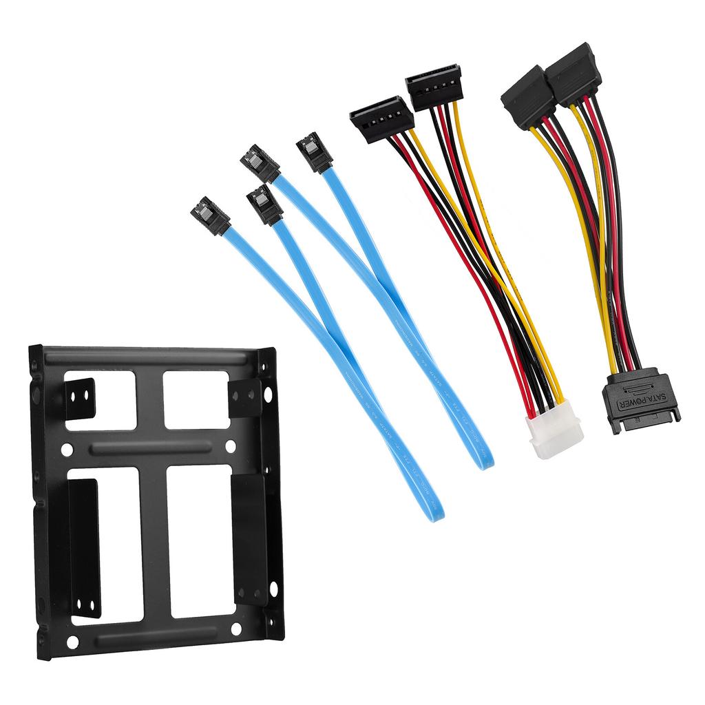2.5 Dual SSD to 3.5 inch Bracket Frame HDD Mount SATA Cable Data Power Cord