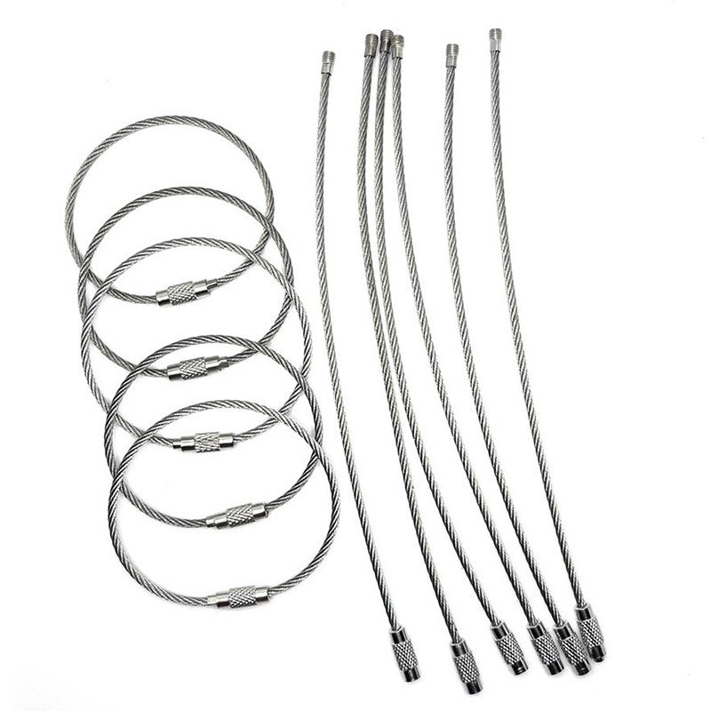 5PCS Wire Rope Key Chains 200MMx2MM Screw Locking Durable Stainless Steel Keyring Gadget Outdoor Tools DIY Camp Luggage Tags ZYF
