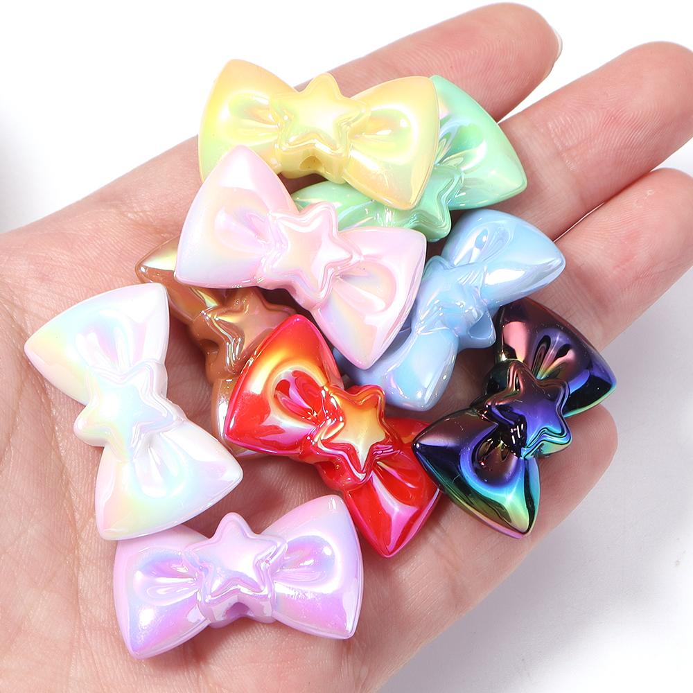 10pcs 17x28mm Bow Acrylic Beads Colorful Sweet Bowkot Loose Beads For Jewelry Making DIY Necklace Phone Chain Keychain Decor