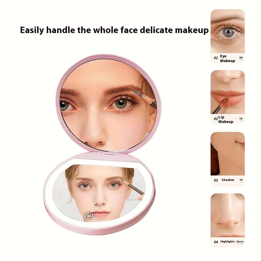 LED Cosmetic Mirror with Light, Portable Mini Pocket Size, USB Rechargeable, Touch Control Light Supplement