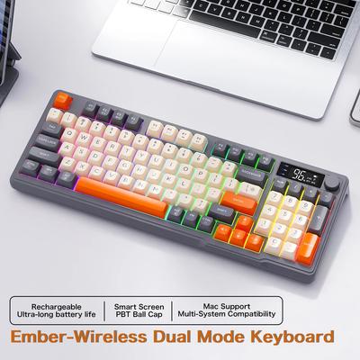 M96 Wireless Gaming Keyboard with Screen Bluetooth Dual-Mode Multi-Device Ergonomic Design for Computer Laptop
