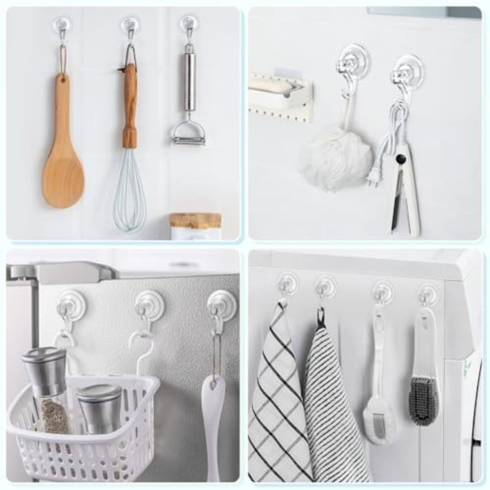 2 Pcs Removable Suction Cup Hooks Transparent Plastic Shower Suction Hooks Multi-Functional Shower Use Strong Hold Towel Hook