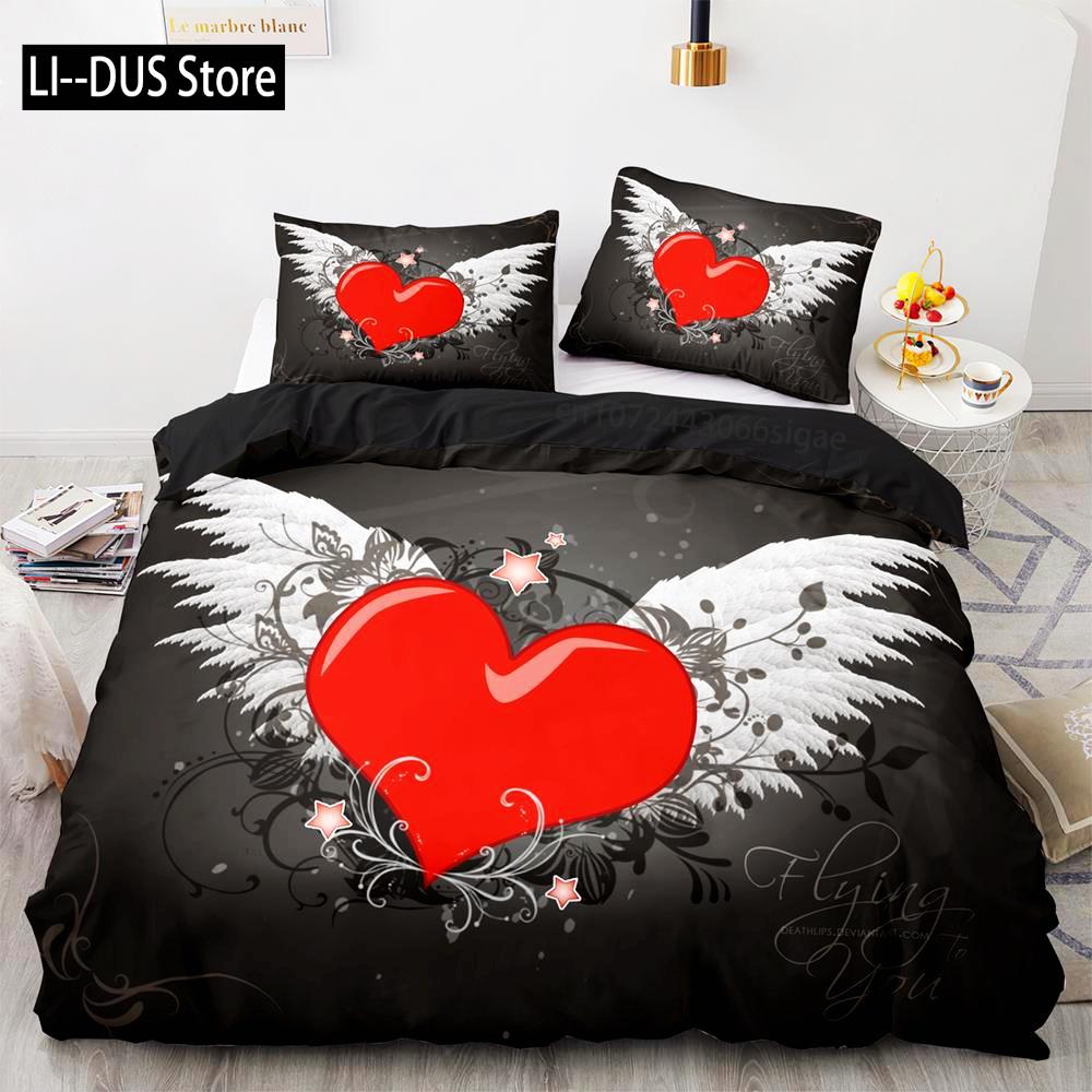 Αγάπη Σετ Κλινοσκεπασμάτων Μονό Δίκλινο Πλήρες Queen King Size Σετ Κρεβατιού Γάμου Aldult Παιδικό Υπνοδωμάτιο Σετ Παπλωματοθήκης 3D Ζευγάρι Anime 035