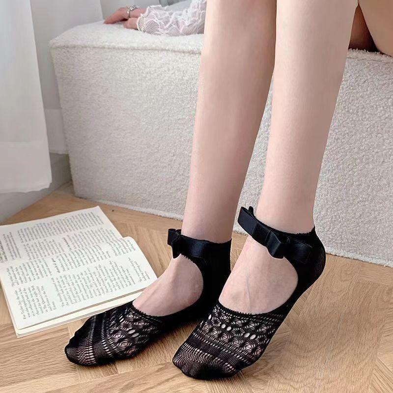 Ballettstil Frau Sommer Hohlspitze Schleife Lolita Einfarbig Socken Dünn Lässig Süße Mädchen Unsichtbare Spitze Bootssocken