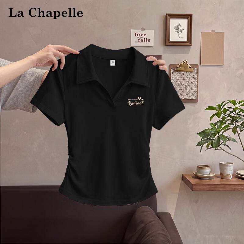 

La Chapelle Women s Slim Fit Polo Neck Short Sleeve T-Shirt with Heart-Letter Print XL