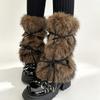 Women's Winter Faux Furs Leg Warmers with Adjustable Crisscross Ties for Textured Cold-Weather Layering and Boot-Top Looks
