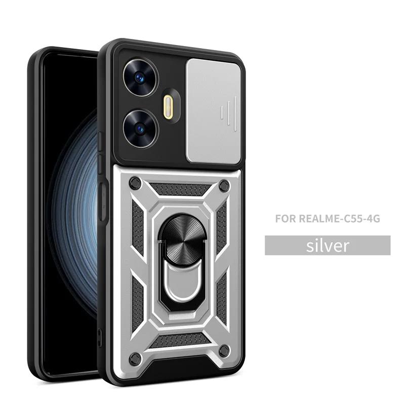 

Для OPPO Realme C55 C53 амортизирующий бронированный автомобильный держатель на 360 градусов чехол для телефона Realme 11 10 Pro Plus 5G защита объектива камеры For OPPO Realme-C12 серебряный