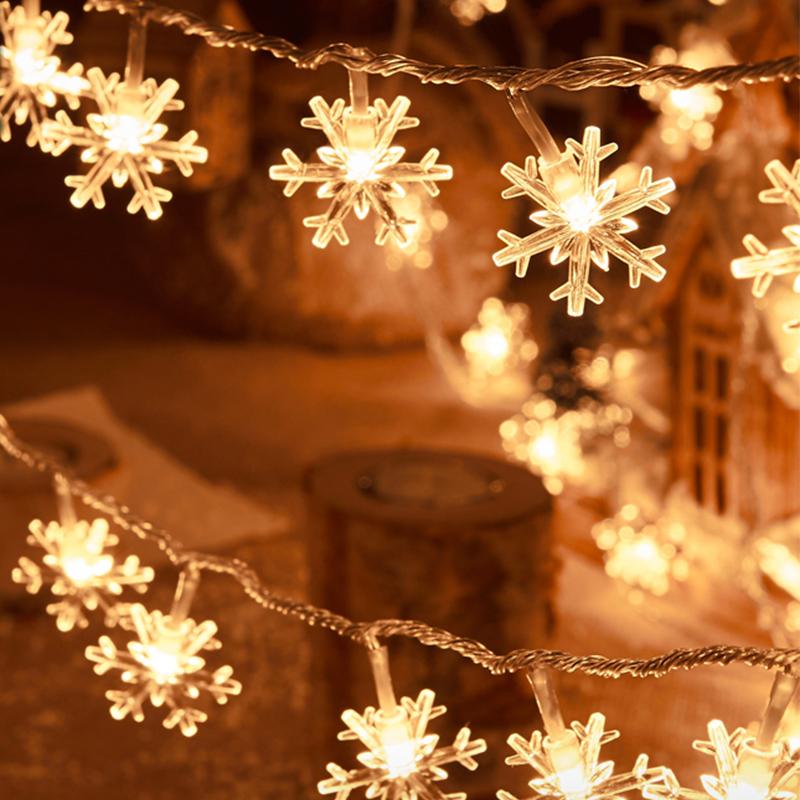 LED Snowflake Light String USB Fairy Pendants Garland Wedding Outdoor Garden Indoor Living Room New Year Christmas Decoration