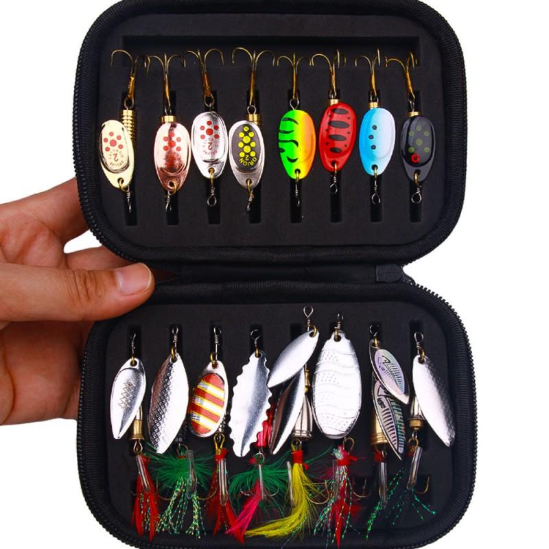 16-Piece Fishing Lure Set With Spinnerbaits Feathered Blades Bass Pike Trout