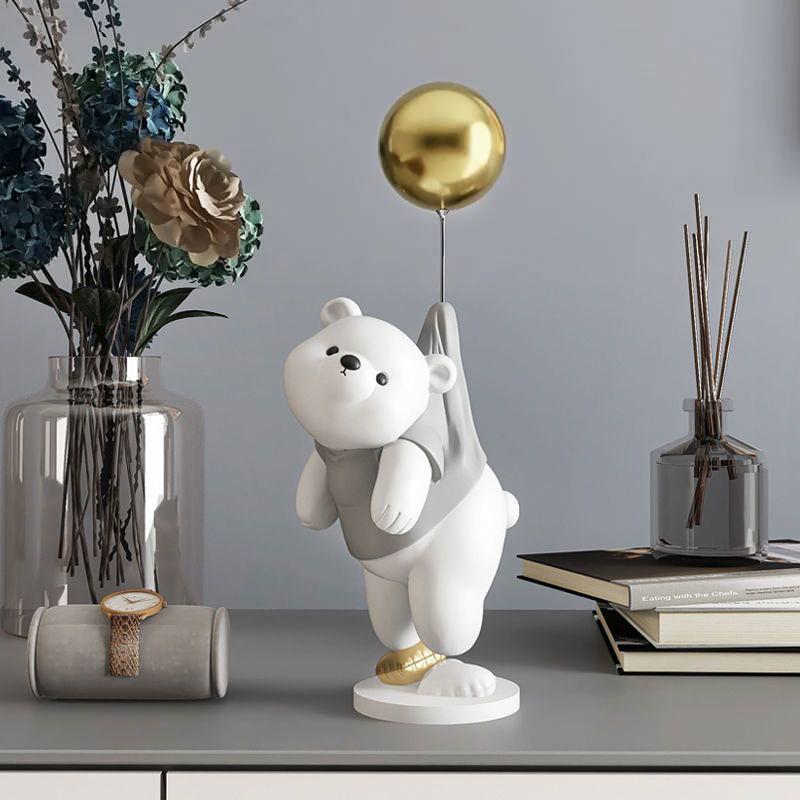 Resin Balloon Bear Figurines Decoration Home Room Table Statue Accessories Hotel Office Desk Sculpture Ornaments Birthday Gifts