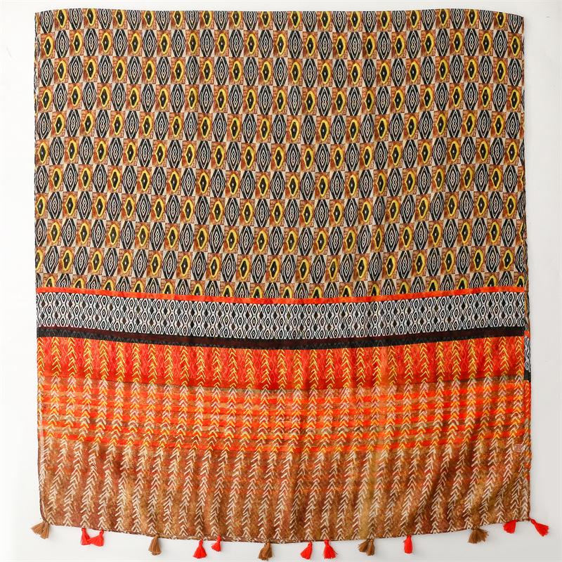 Spring & Summer Geometric Ethnic Silk Scarf - Exotic Style for Women