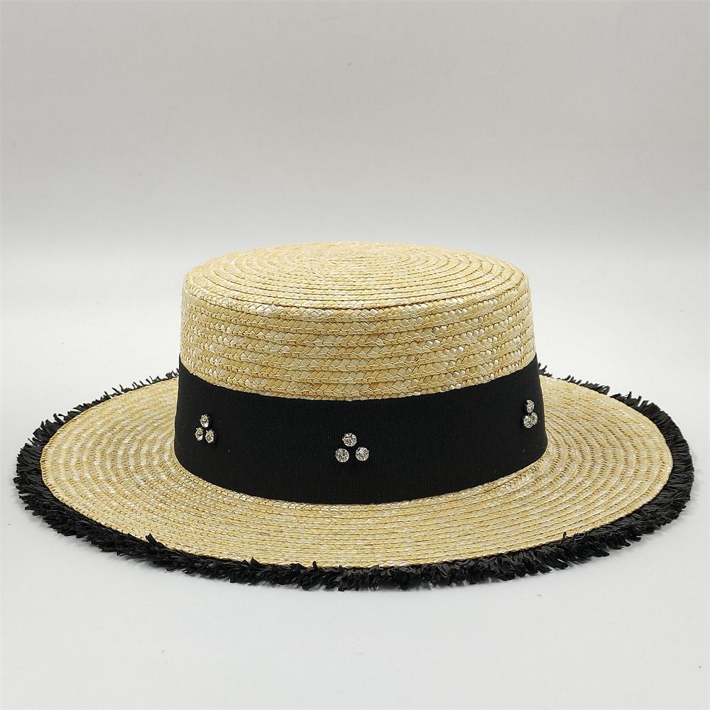 French Hepburn Style Straw Hat for Men and Women Hand-woven Natural Wheat-colored Ribbon Decorated Sun Hat Beach Wedding Hat