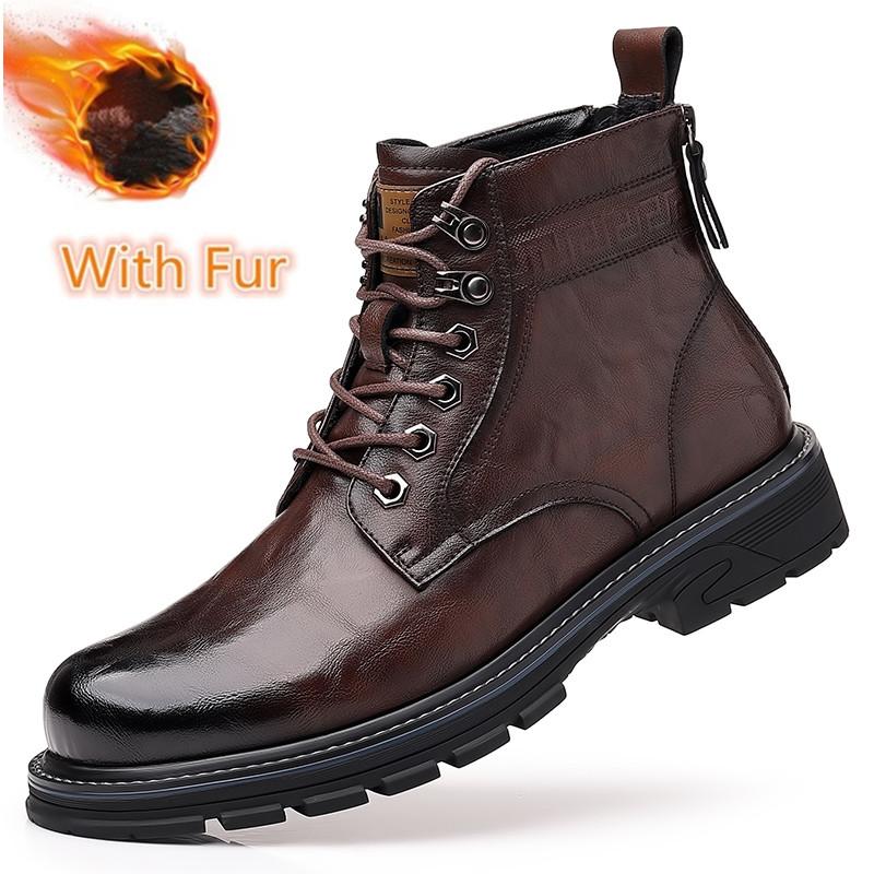 

Мужские ботинки на шнуровке из натуральной кожи, новые зимние ботинки, модная повседневная обувь из кожи с высоким берцем, универсальные мужские мотоциклетные ботинки 44