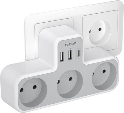 Tessan Adattatore prolunga presa a muro UE con 3 prese CA, 2 porte USB e 1 tipo C, multipresa 6 in 1 per la casa