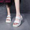 Mode GKTINOO 2025 Prägnante Damen-Slipper Sommer-Sandalen Einfarbig Echtes Leder Offene Zehen Dicker Hoher Absatz Moderne Slipper Schwarz