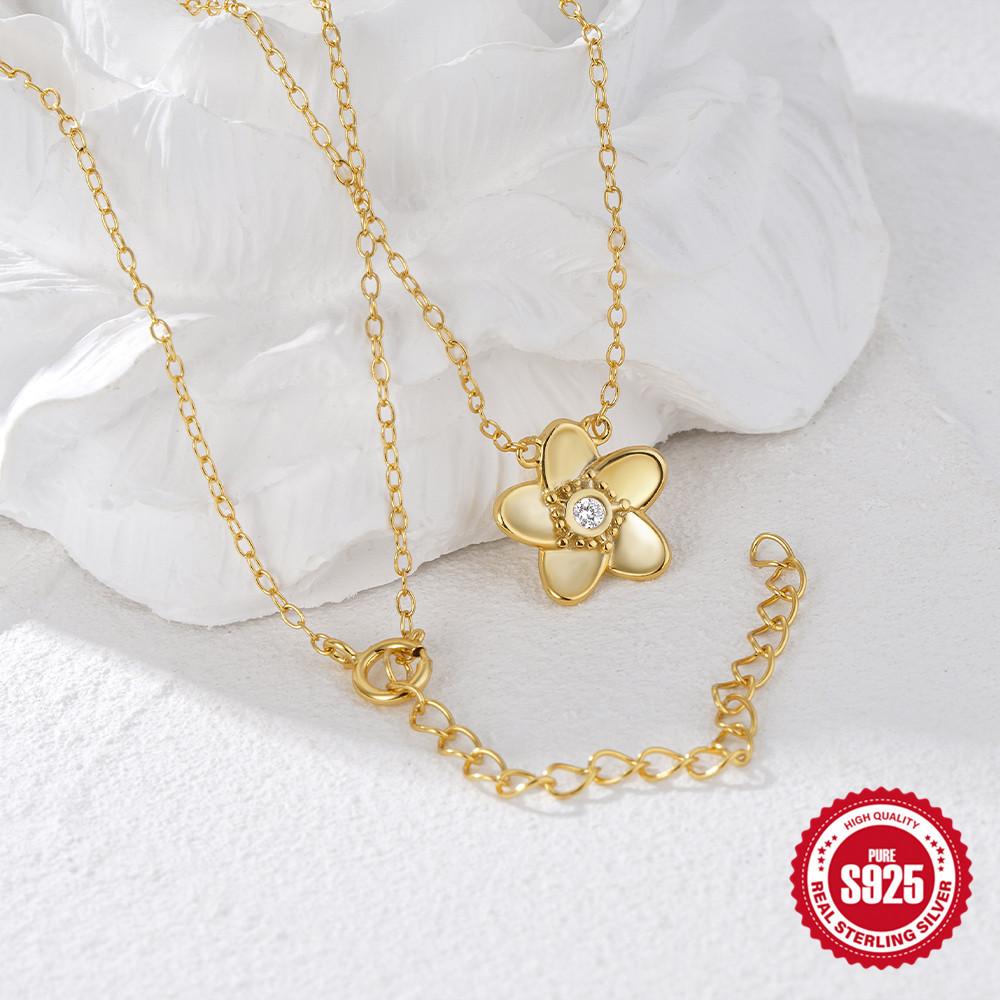 S925 Sterling Silver Necklace Flower Diamond Clavicle Chain Small Flower Sweet And Cute Women'S Collection Gold 18K Gold Plated Necklace